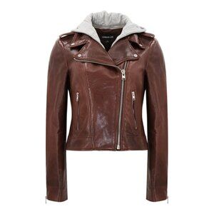 LAMARQUE HOLY | Leather Biker Jacket with Removable Hood